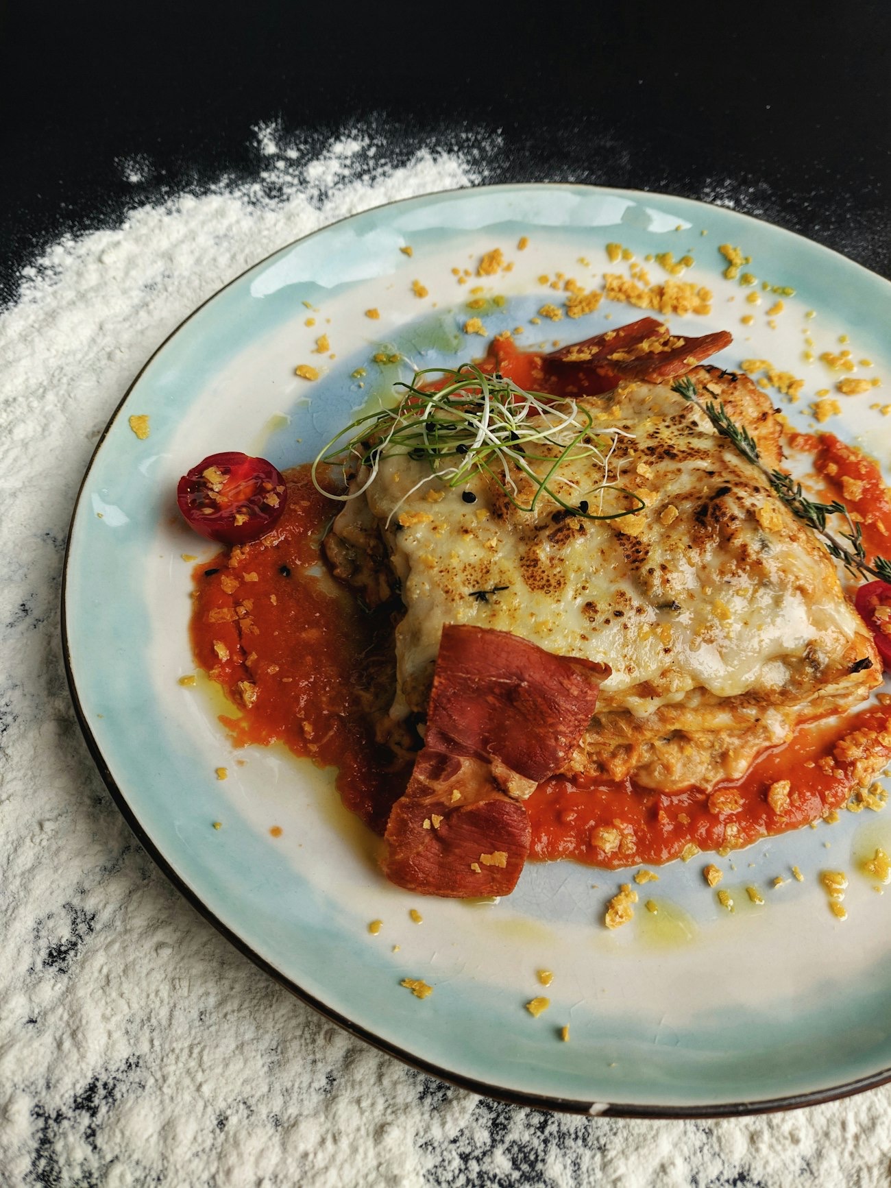 Plated portion of lasagne